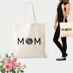 Mom with Earth Planet Tote Bag