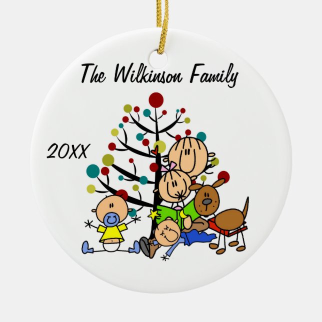 Mom With Girl, 2 Baby Boys, Dog Holiday Ornament (Front)