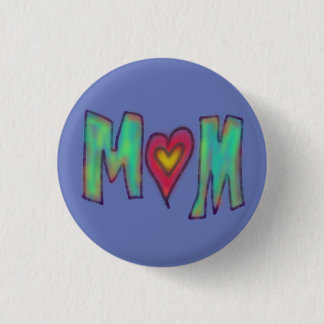 Mom With Heart Hand Drawn Art Blue 1 Inch Round Button