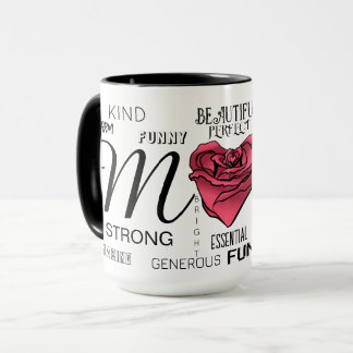 Mom with Heart Rose and Typography Mug