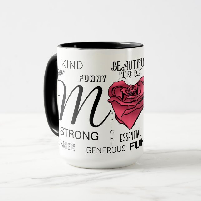 Mom with Heart Rose and Typography Mug (Front Left)