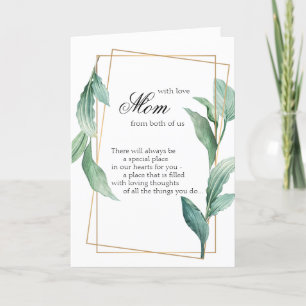 Mom with Love Green and Gold Tropical Leaves Card