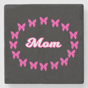 Mom With Pink Butterflies Stone Coaster