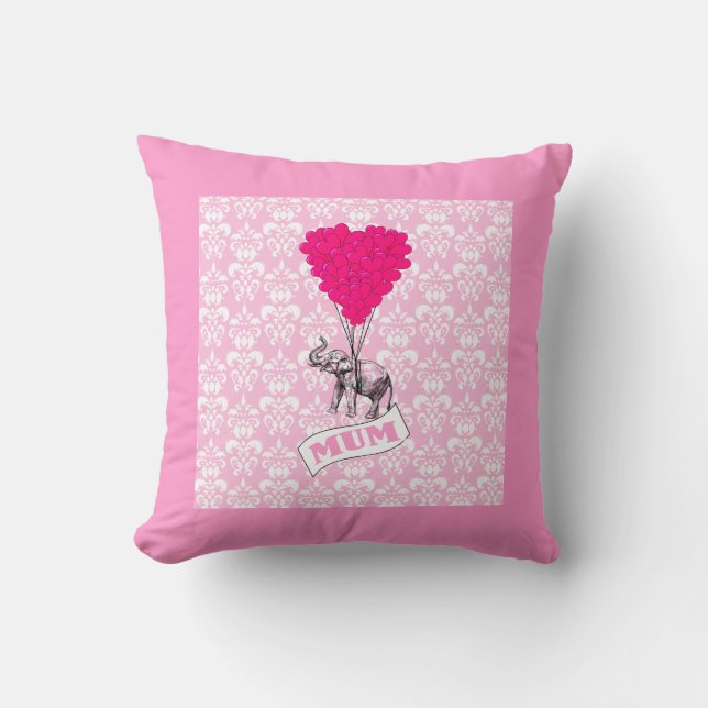 Mom with pink elephant throw pillow (Front)