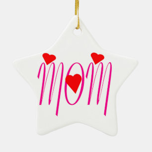 Mom with Red Hearts Ceramic Ornament