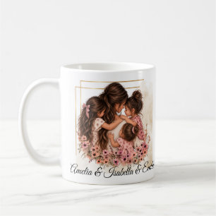Mom with three daughters - With desired name  Coffee Mug