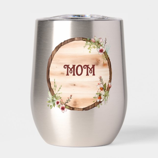 Mom Wood Circle With Flowers (Front)