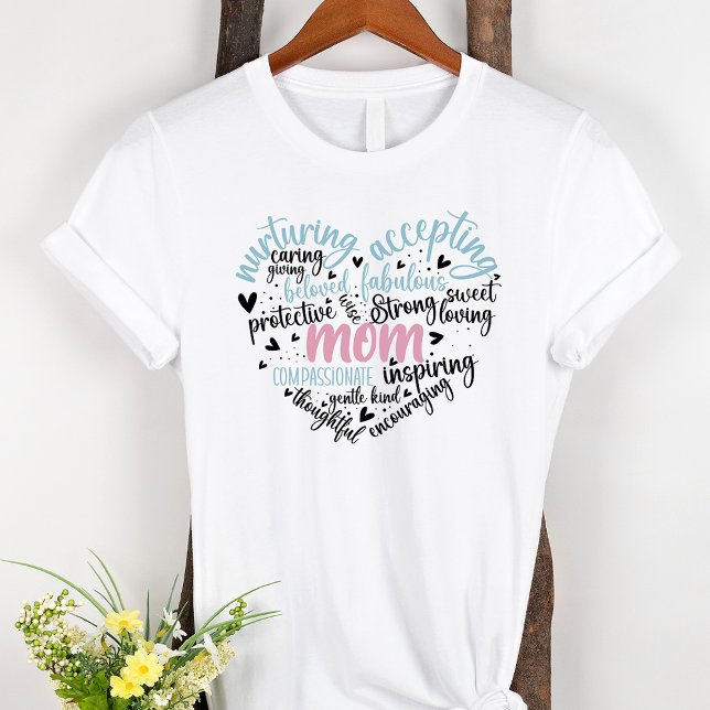 Mom Word Cloud Blue and Pink Heart T-Shirt (Creator Uploaded)