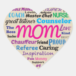 Mom, Word Heart - Glossy Sticker
