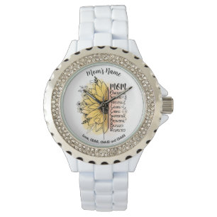 Mom Words Personalized Names Dahlia Flower Watch