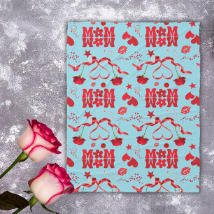 MOM/WOW: A Love Letter in Red on blue Fleece Blanket