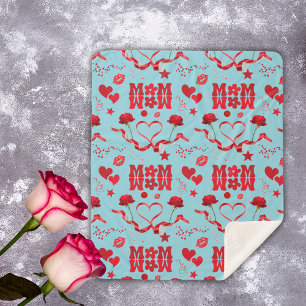 MOM/WOW: A Love Letter in Red on blue   Sherpa Blanket