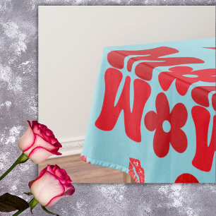 MOM/WOW: A Love Letter in Red on blue   Tablecloth