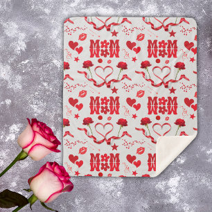 MOM/WOW: A Love Letter in Red on grey Sherpa Blanket