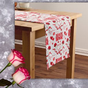 MOM/WOW: A Love Letter in Red on grey   Short Table Runner