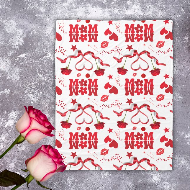 MOM/WOW: A Love Letter in Red on white | Fleece Blanket (Creator Uploaded)