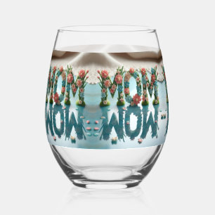 Mom Wow Floral Reflection  Stemless Wine Glass