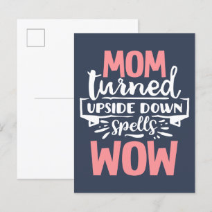 Mom Wow mother's day cute pink grey typography Postcard