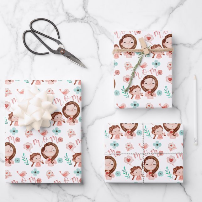 Mom Wrapping Paper Flat Sheet Set of 3 (Front)