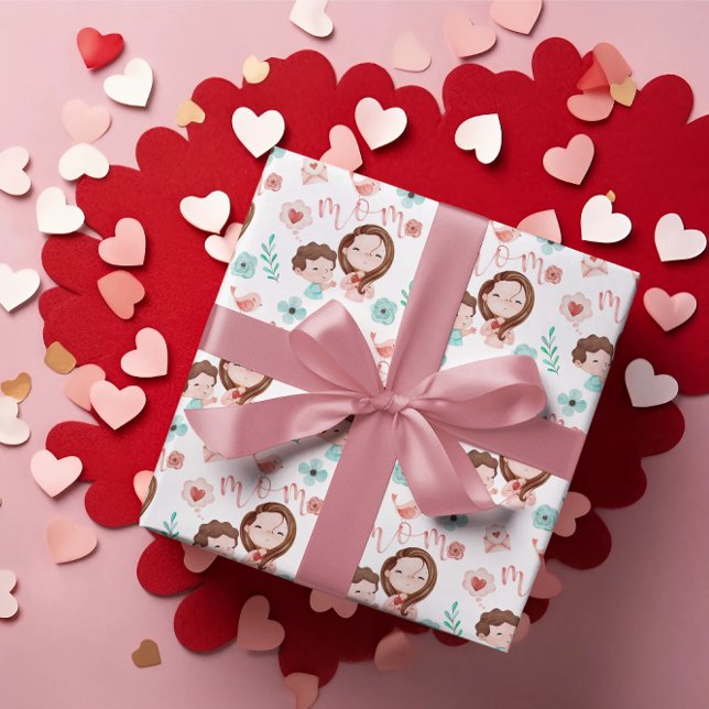 Mom Wrapping Paper Flat Sheet Set of 3 (Celebrate mom this Valentine's Day with these cute watercolor wrapping paper sheets! )