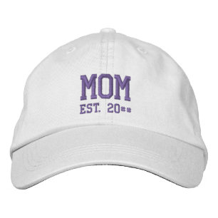 Mom Year Est. Purple Text Template Embroidered Hat