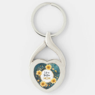 MOM Yellow Wildflowers Butterflies Keychain