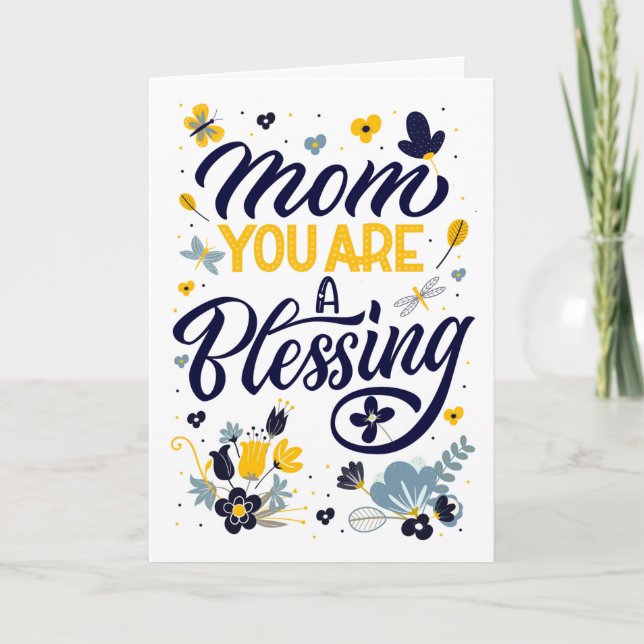 Mom You are a Blessing Mother's Day Botanical Holiday Card (Front)
