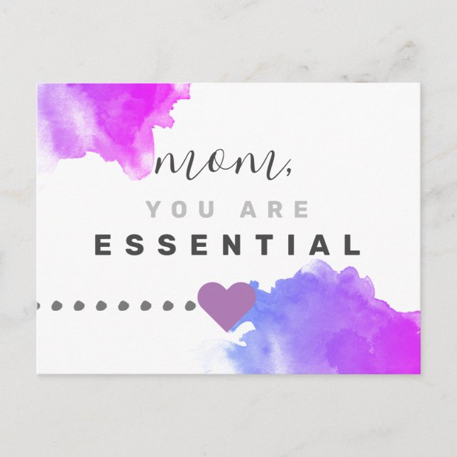 Mom, you are essential with purple postcard (Front)