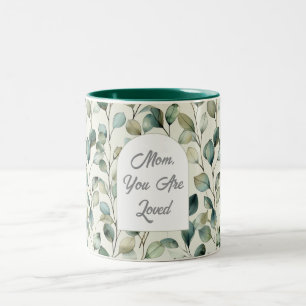 Mom, You Are Loved Green Botanical  Two-Tone Coffee Mug
