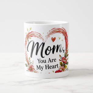 Mom You Are My Heart Floral Heart Large Coffee Mug