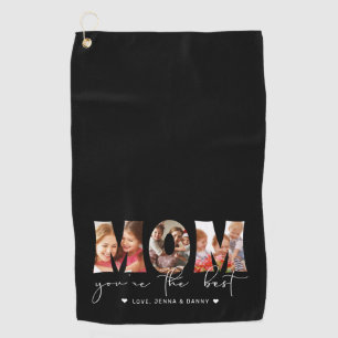Mom You're the Best Quote Black Photo Collage Golf Towel