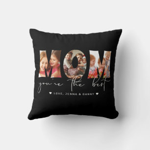 Mom You're the Best Quote Black Photo Collage Throw Pillow