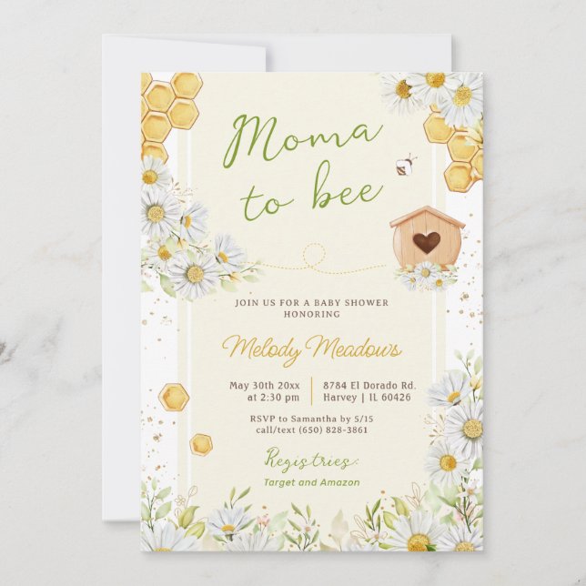Moma to Bee Honeybee Wildflower Yellow Baby Shower Invitation (Front)