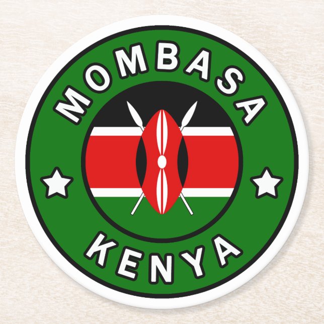 Mombasa Kenya Round Paper Coaster (Front)