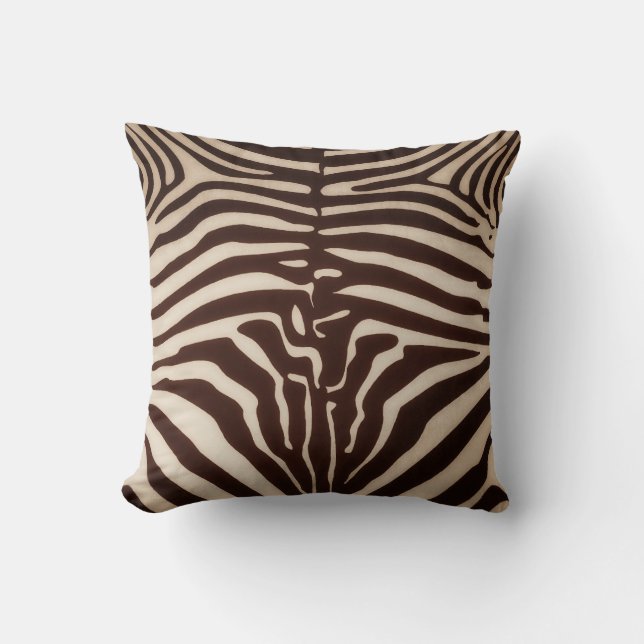 Mombasa Zebra Print Throw Pillow, Safari Brown Throw Pillow (Front)
