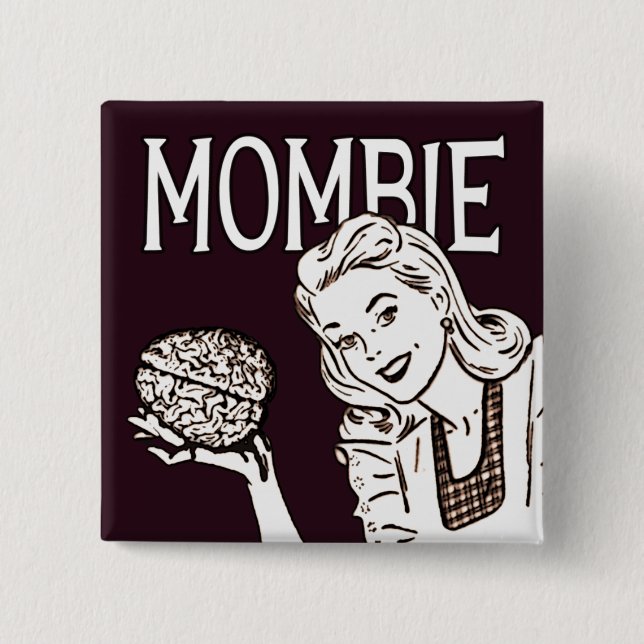 Mombie Retro Zombie 2 Inch Square Button (Front)