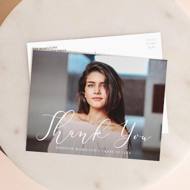 Momentous Script Photo Graduation Thank You Postcard (Creator Uploaded)