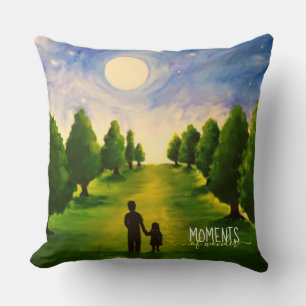 Moments of wonder moonlit walk in woods throw pillow