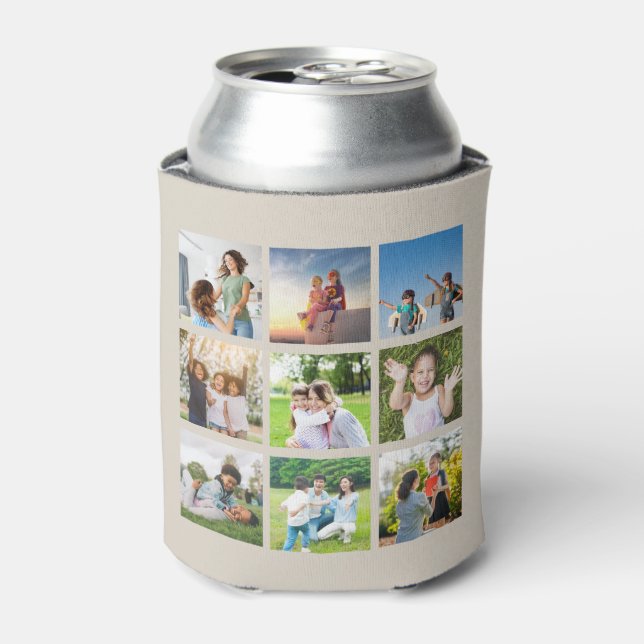 Moments Treasured: Customizable 9 Photo Collage Can Cooler (Can Front)