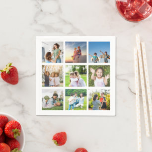 Moments Treasured: Customizable 9 Photo Collage Napkin