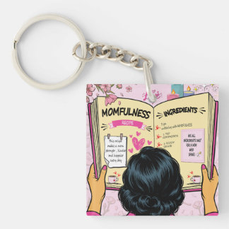 Momfulness Recipe Book Cute Comic Art Keychain