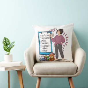 Momfulness To-Do List Cute Mom Illustration Throw Pillow