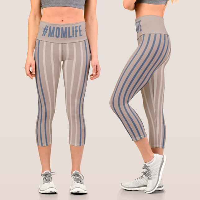 Momlife beige blue and white capri leggings (Creator Uploaded)