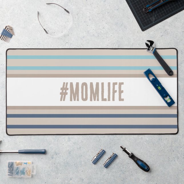 Momlife turquoise blue and beige desk mat (Desk Mat #momlife)