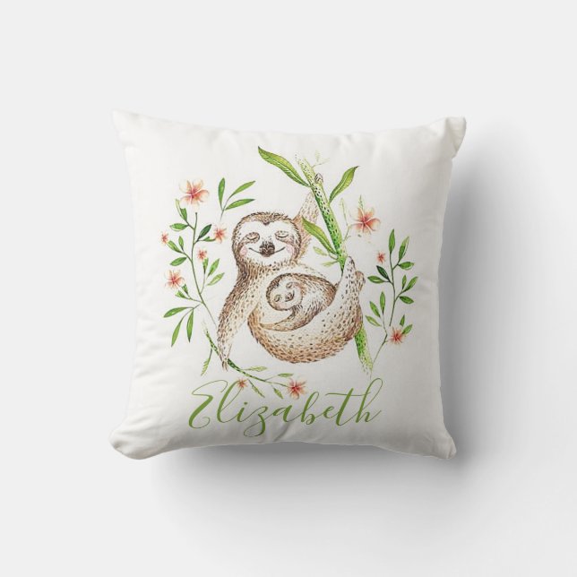 Momma and baby sloths   personalized throw pillow (Front)