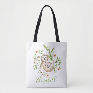 Momma and baby sloths tote bag