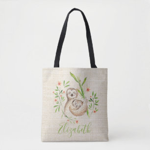 Momma and baby sloths tote bag