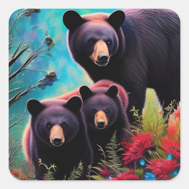 Momma Bear and cubs Square Sticker (Front)