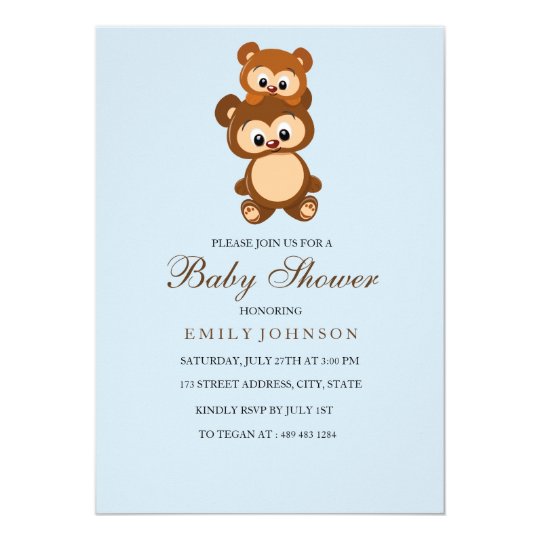 Momma Bear Blue Boy Baby Shower Invitation
