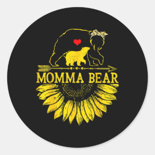 Momma Bear Mothers Day Sunflower Family  Classic Round Sticker
